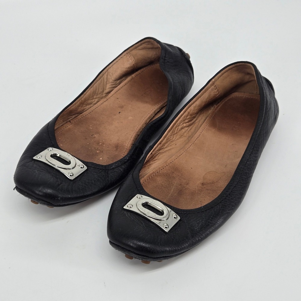 Coach Vernon Pebbled Leather Turnlock Driving Moccasins Ballet Flats Black 7.5B‎